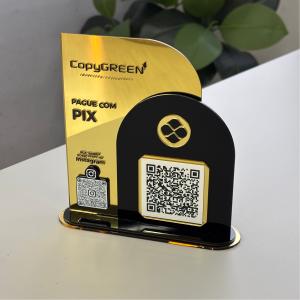 Placa de PIX com Instagram Acrílico preto + acrílico espelhado 15cm altura 4x0 Impressão UV Colagem 